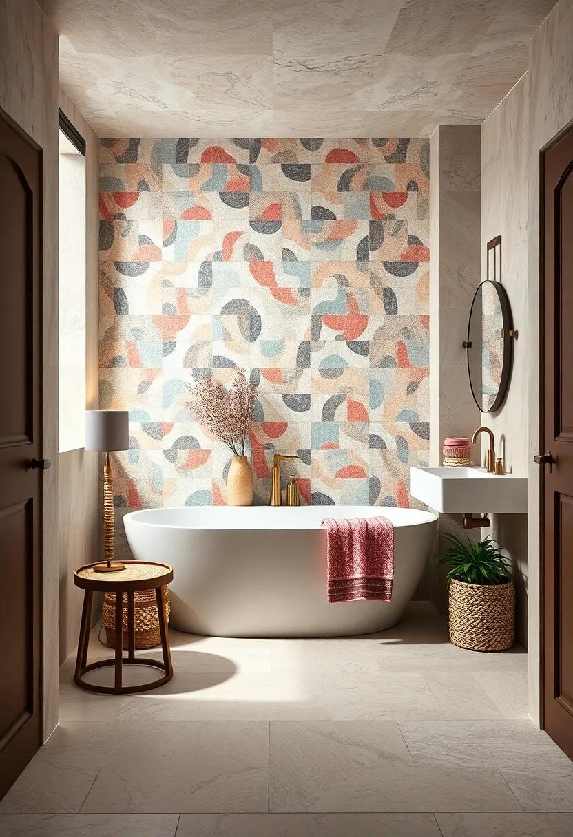 Romantic Retreat: Craft a dreamy atmosphere with soft pastel mosaics and delicate patterns, enhancing the romantic vibe of your bathroom