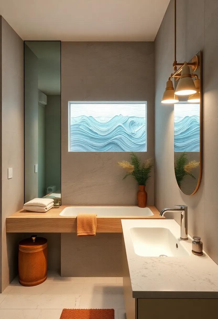 Ocean Wave Inspired LED Lights: Get artistic with LED lights designed to mimic ocean waves, adding a dynamic flair to your bathroom