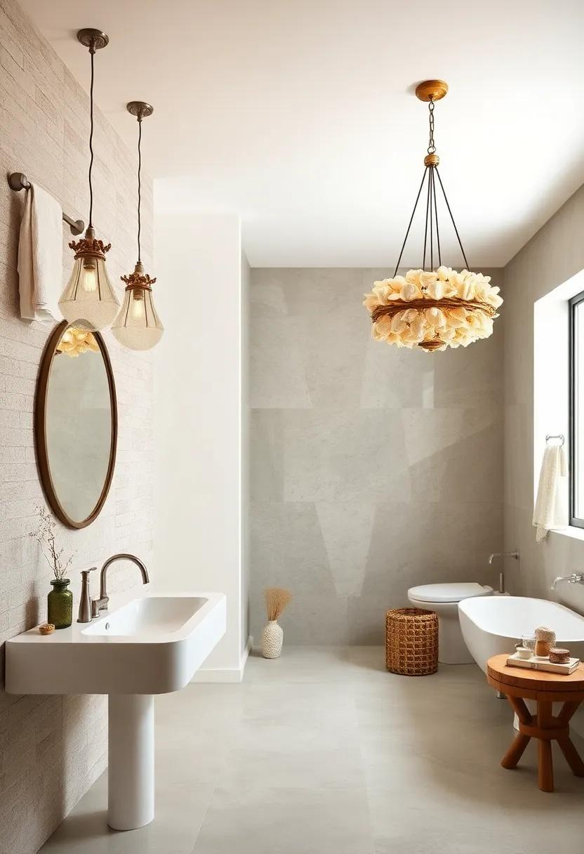 Shell and Wood Tiered Chandeliers: Create layers with tiered chandeliers made of shells and wood for a multi-dimensional coastal vibe