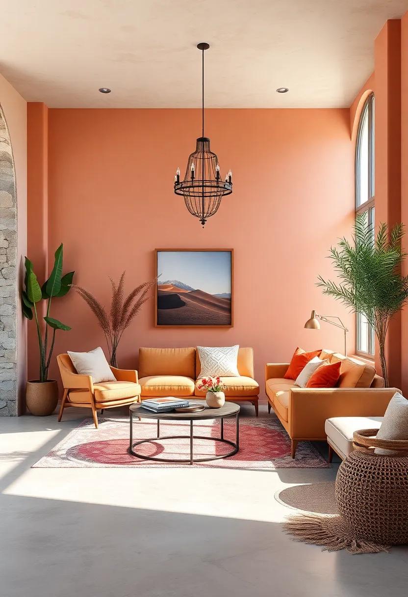 desert Sunset: Capture the beauty of nature with warm terracotta, soft peach, and dusty lavender to emulate the calming shades of a desert twilight