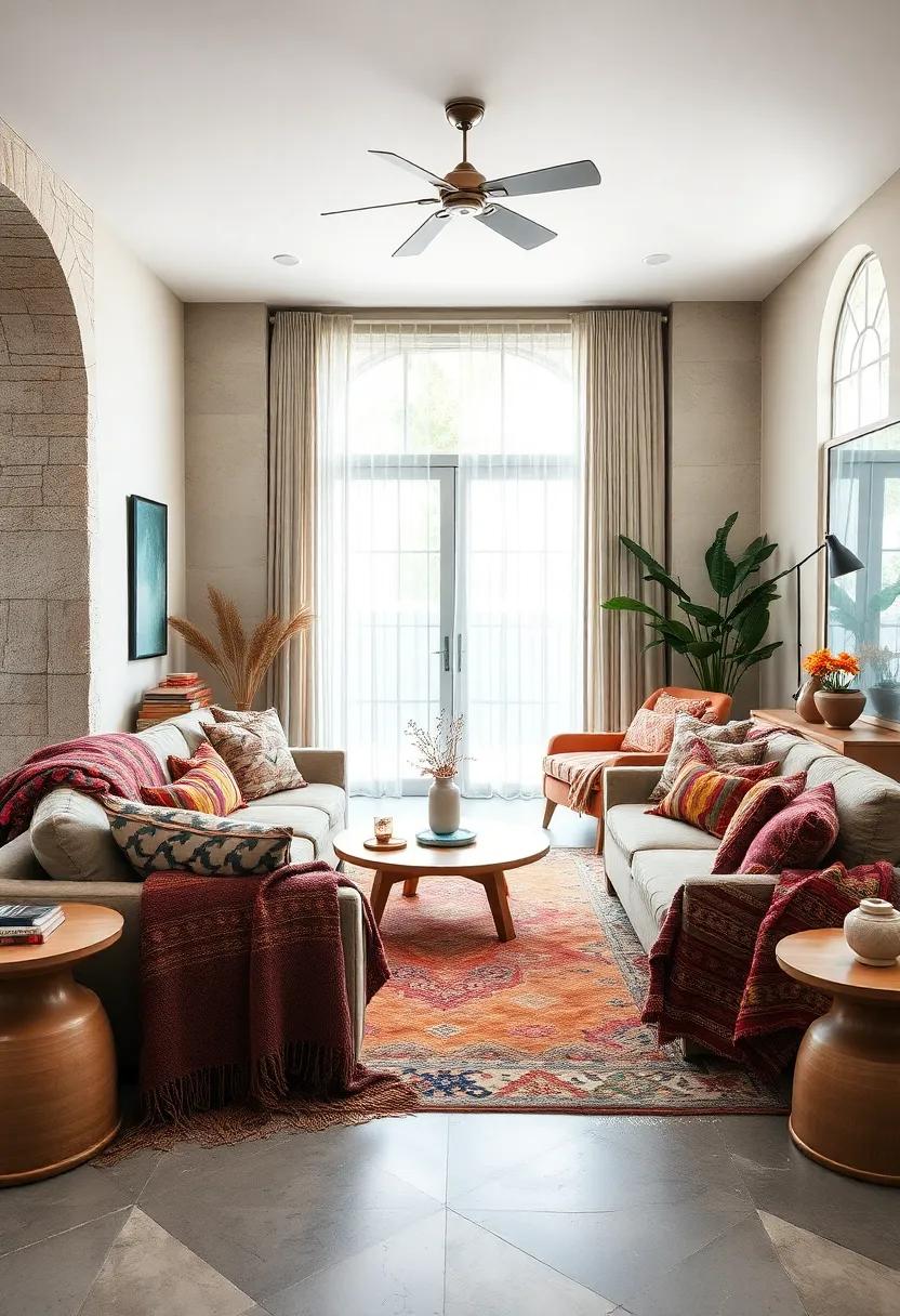 Artistic Throws: Drape vibrant throws over furniture to add warmth while enhancing the room's visual interest