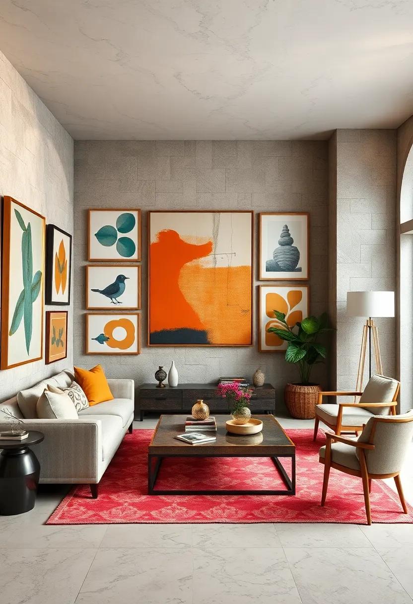 Play with Scale: ​Use oversized art pieces​ to make ⁣a statement alongside smaller artworks for a balanced yet striking visual ‌experience