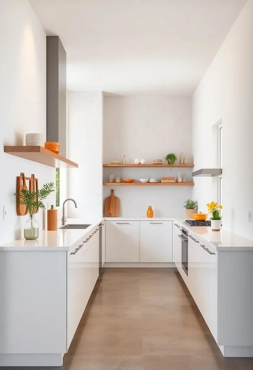 embrace Minimalism: Discover how clean lines and a limited color palette can create a serene and spacious feel in a galley kitchen