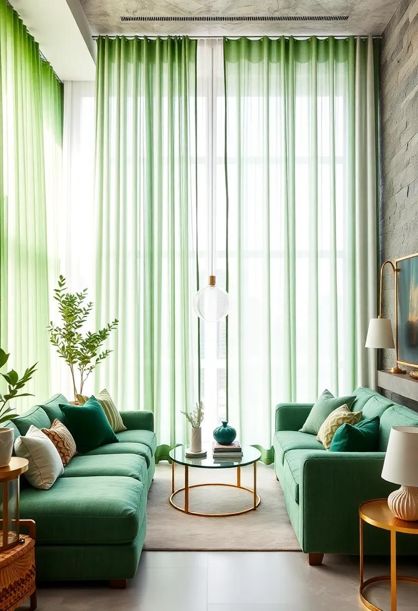 Green⁣ Ombre Curtains: Choose sheer ‌green ombre ⁤curtains that gradually ​fade into lighter shades, filtering⁣ light beautifully⁢ and enhancing the⁤ room's ⁤ambiance