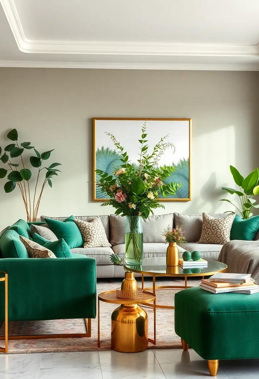 Seasonal ‌Greenery displays: Rotate⁣ seasonal floral ‌arrangements in ‍gold vases⁣ to keep‍ the ‌decor feeling fresh and inviting through every season
