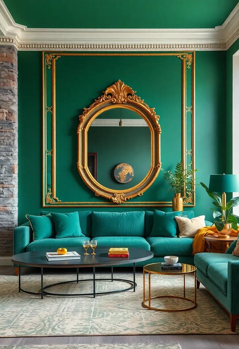 Gold Framed Mirrors: Hang a large,⁤ ornate gold-framed mirror ‍to create the illusion of space and‍ reflect light, ‍making your living room feel more expansive