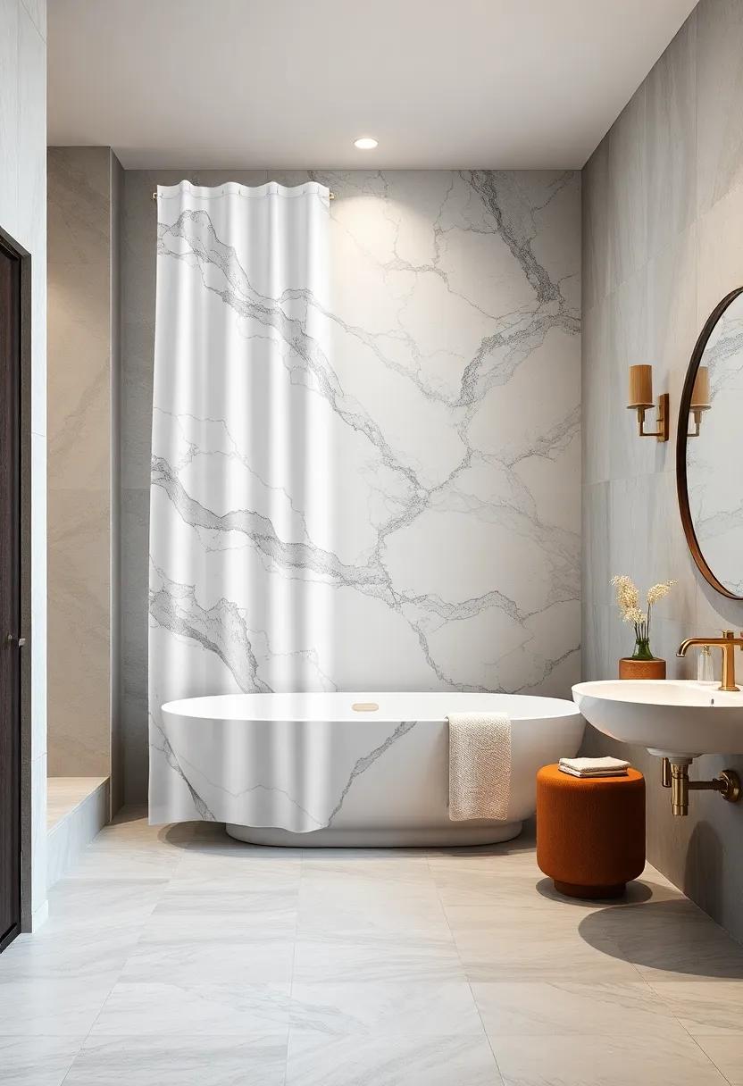 Marbled Magic: A marble print brings a luxurious feel to your bathroom while maintaining a contemporary edge that enchants guests