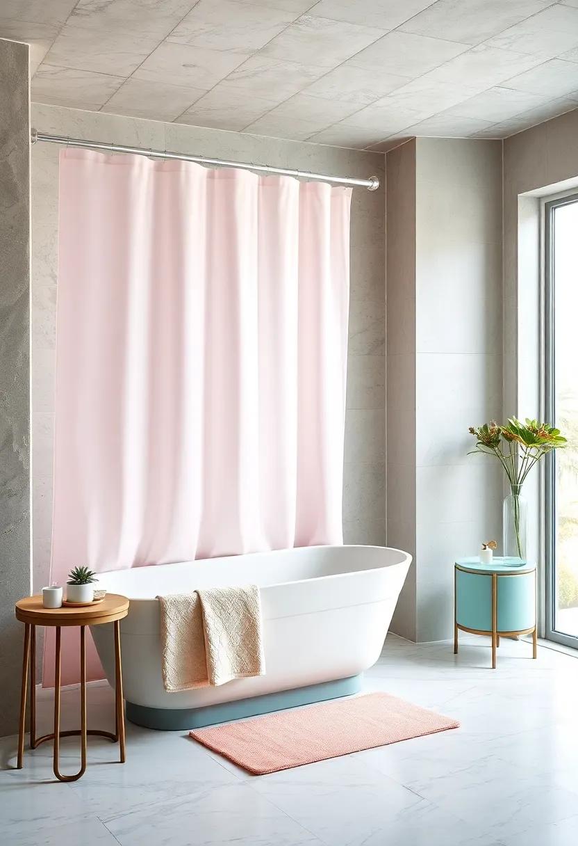 Soft Pastels: Shades of blush pink, mint green, and baby blue create a serene environment, perfect for relaxing baths after a long day