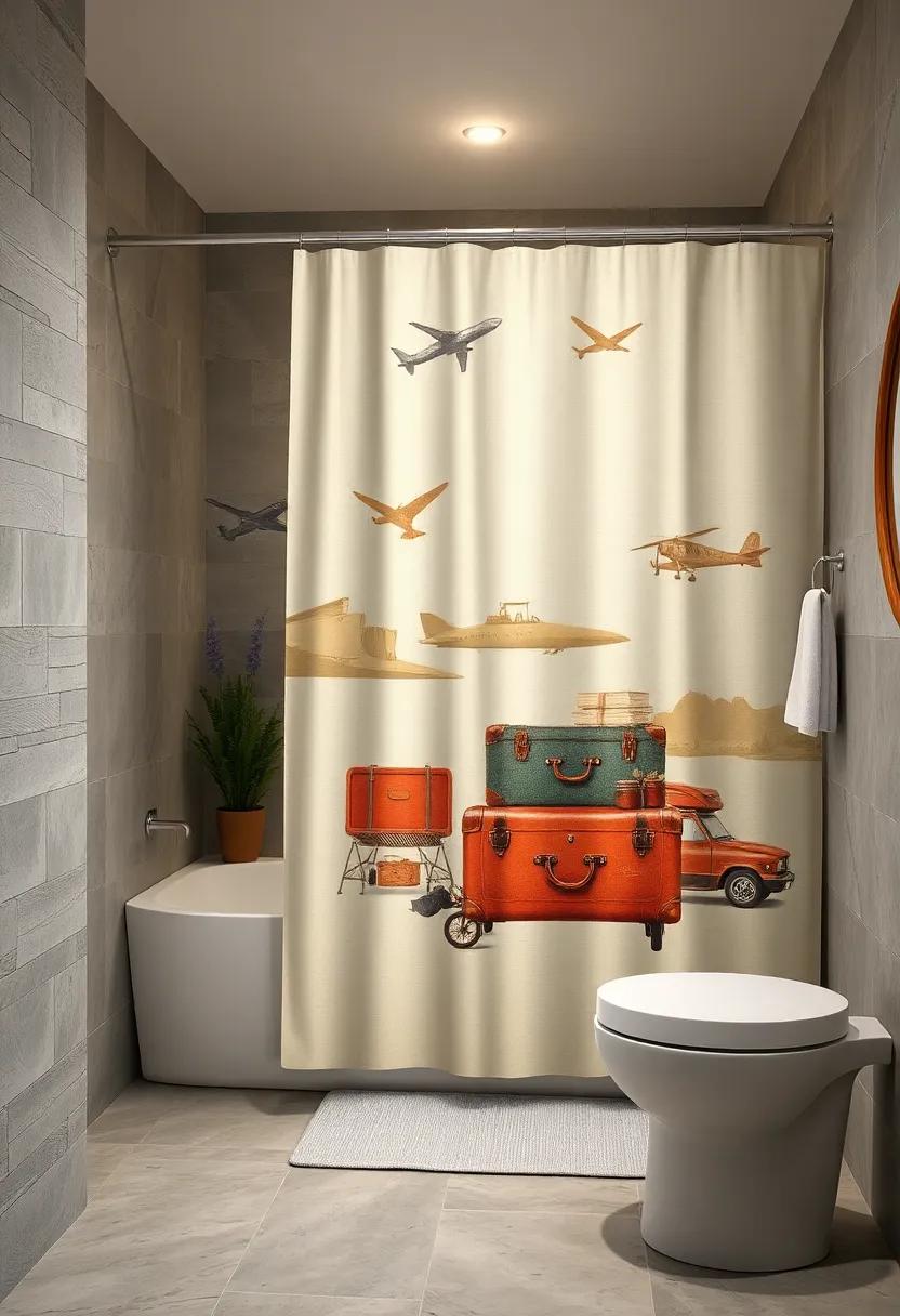 Vintage Travel: Vintage suitcase and travel-themed prints inspire wanderlust, adding a touch of adventure to your bathroom decor