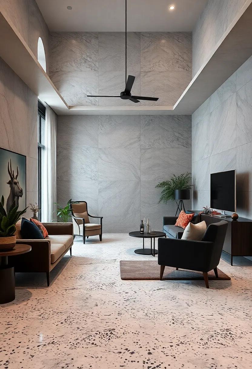 contrast with Darker Tones: Use darker furniture or décor elements to create a striking contrast against light-colored terrazzo floors