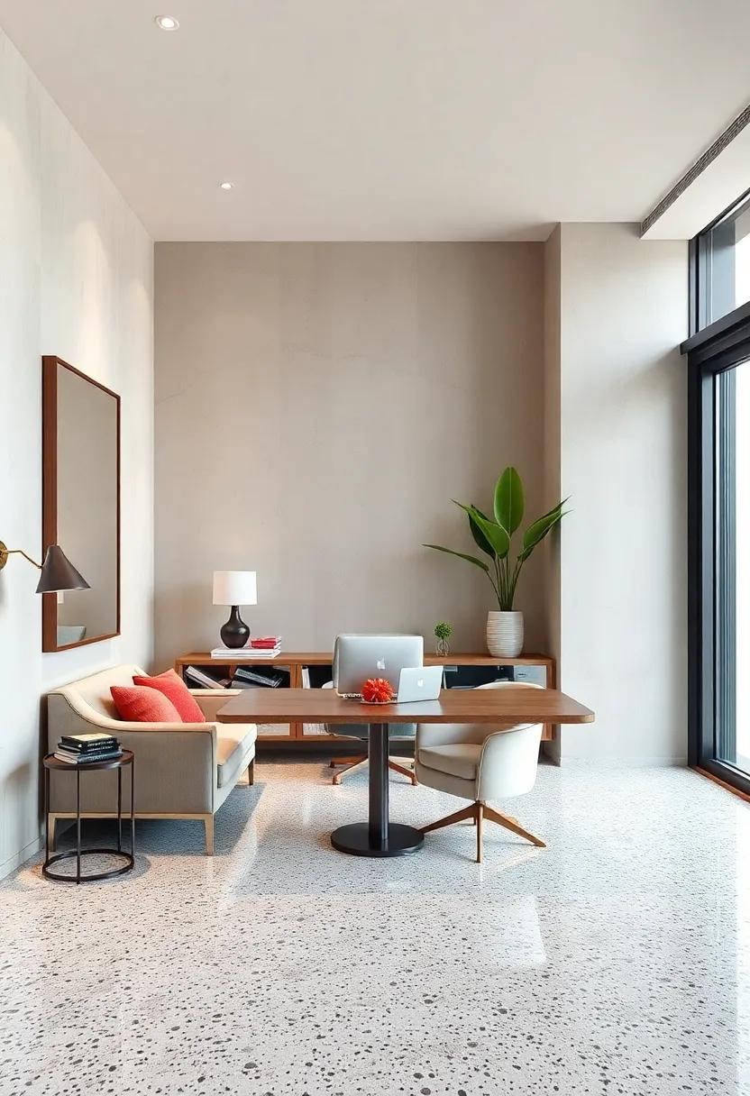 Reflect on Mirrors: Strategically placed mirrors can amplify light and create a sense of space, beautifully reflecting your terrazzo floor