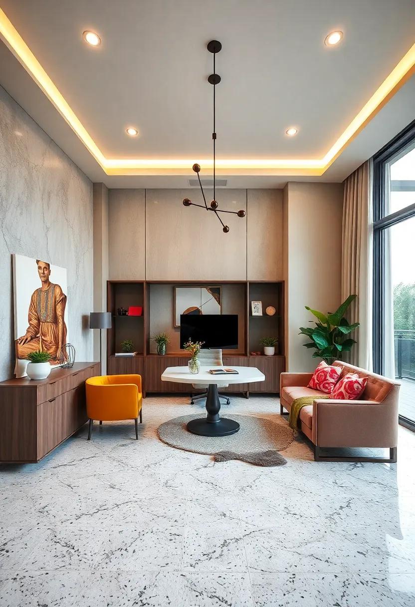 Balance with Greenery: Introduce indoor plants that harmonize with your terrazzo flooring, bringing life and color to your workspace