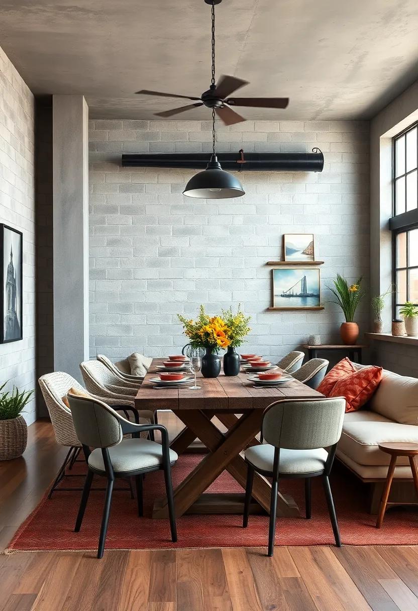 Farmhouse ‍Meets Factory: Integrate farmhouse-style‌ elements, such as a rustic dining ⁢table, alongside ⁤industrial pieces for a warm ‍yet eclectic mix