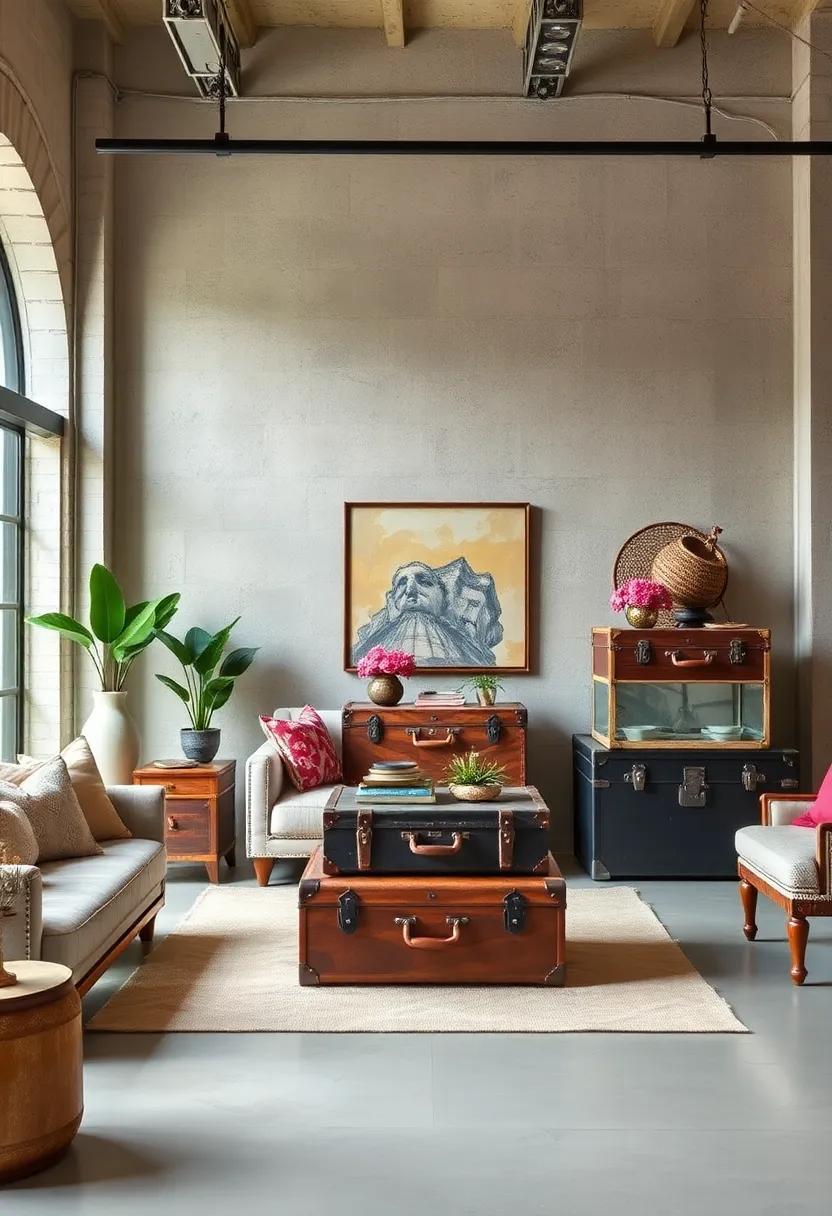 Vintage Suitcases and Trunks: Use stacked ⁢vintage suitcases as unique side tables or ⁣storage solutions that tell a story⁢ while enhancing your décor