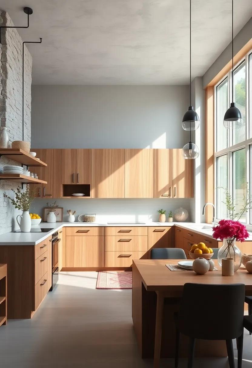 Go for a farmhouse Aesthetic: Combine light gray walls with rustic oak cabinets, incorporating open shelving and vintage accessories for a cozy, homey space