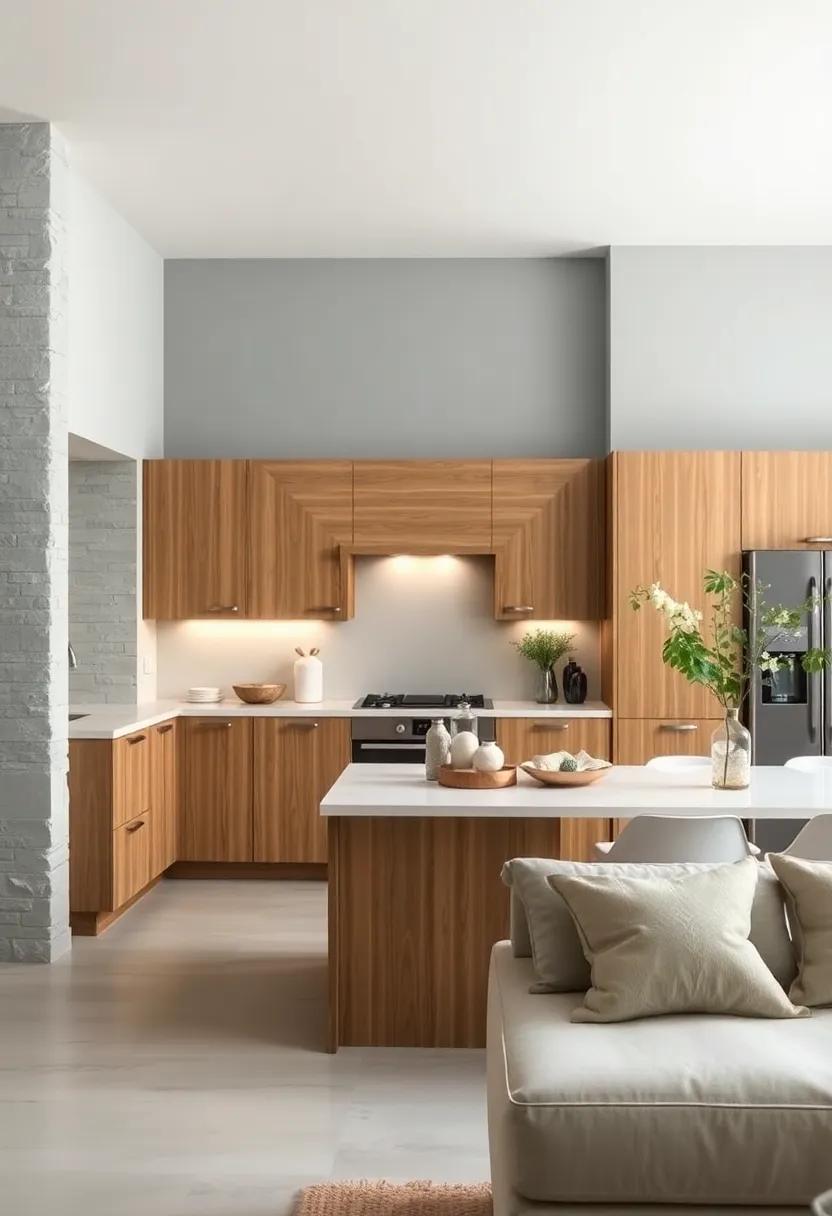 Layer Textiles: Introduce soft textiles in shades of gray and cream through curtains and kitchen towels to enhance the light gray and oak color palette