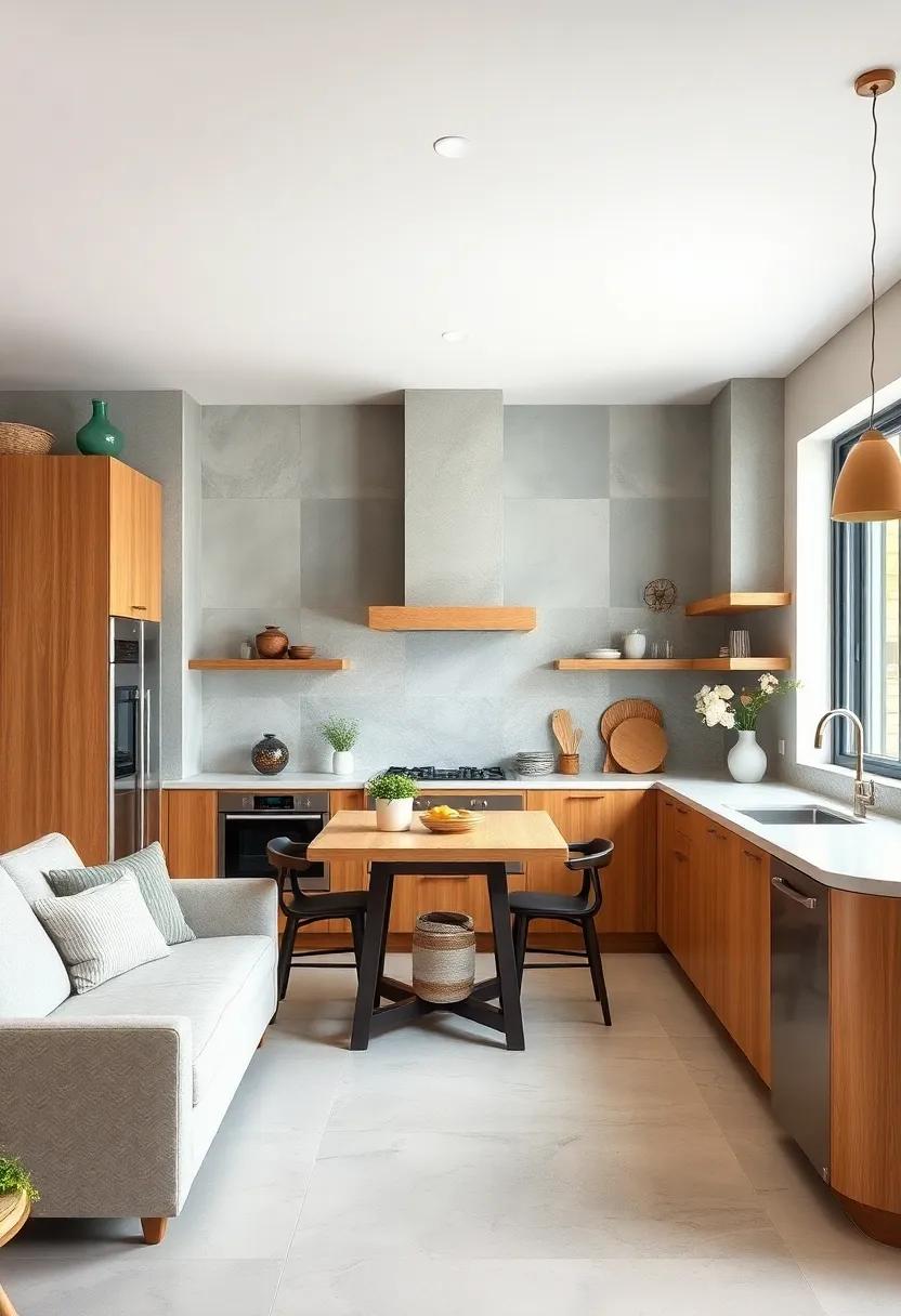 Create Zones: Use light gray walls to delineate kitchen work areas,seamlessly merging with oak cabinets to optimize functionality