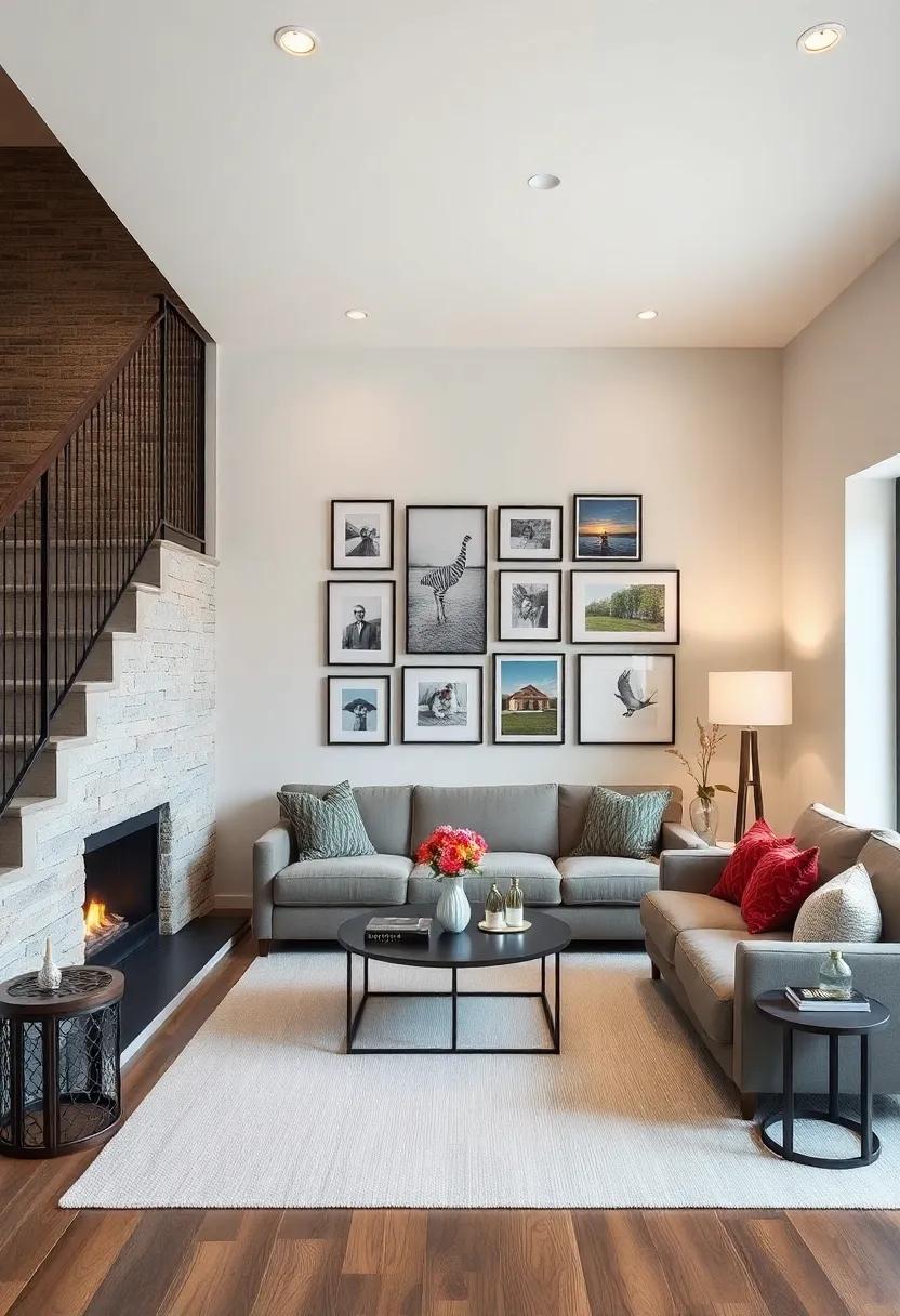 gallery of Memories: Showcase family⁣ photos and artwork with a curated gallery ⁢wall⁣ that⁣ adds personality and charm to your living room