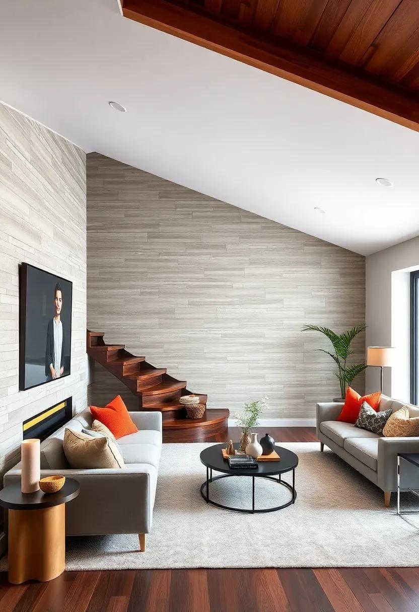 Faux Wall ​Décor: Create an accent wall with faux wood paneling or wallpaper to seamlessly integrate the under-stairs area‌ into your living room design