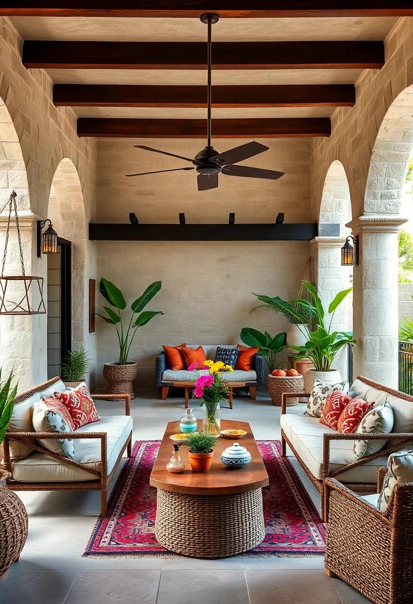 Global Influences: Infuse your patio with items from around the world—think colorful textiles, ethnic patterns, and handcrafted ceramics