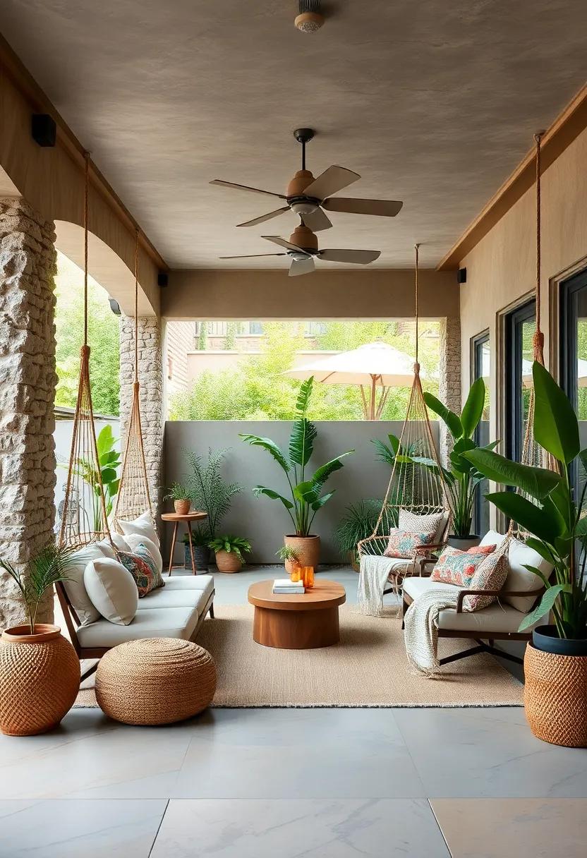 Hammocks and Swing Chairs: Integrate hammocks or hanging swing chairs for a whimsical touch and perfect lounging vibes