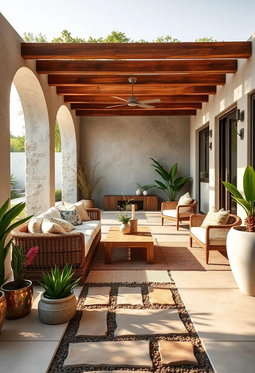 Natural Pathways: Create rustic pathways using stone or wood to connect different areas of your patio while keeping a natural look