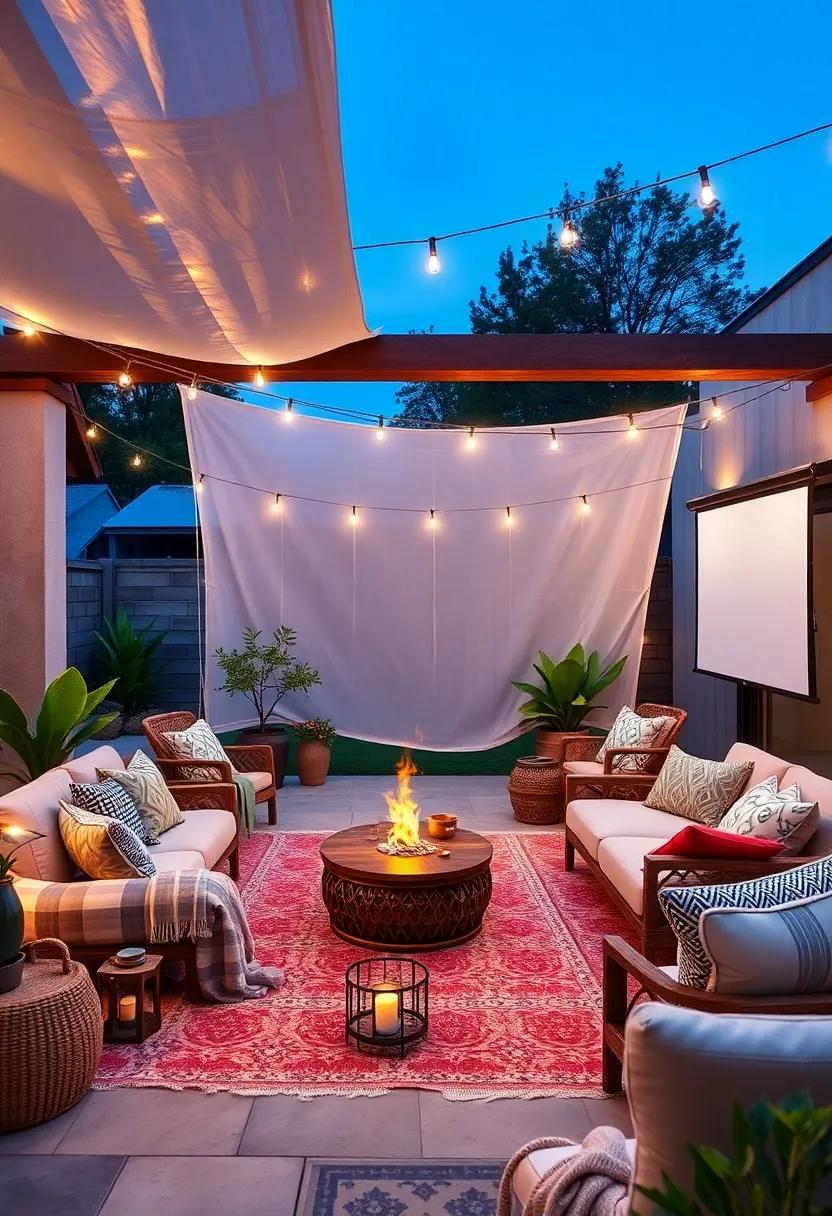 outdoor Cinema: Set up a makeshift projector and a white sheet for movie nights, ensuring cozy throw blankets for everyone