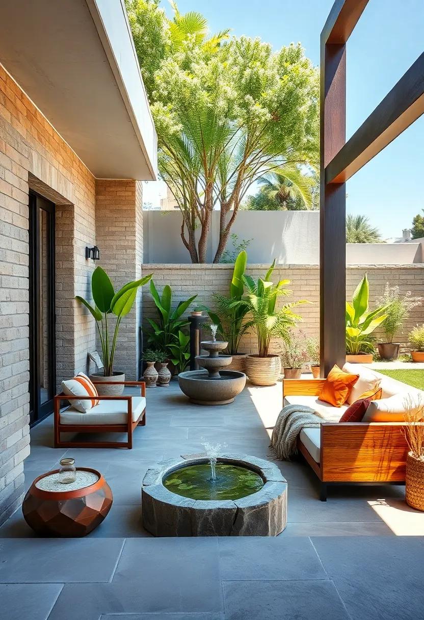 Water Features: incorporate a small fountain or pond to create a soothing soundscape, promoting relaxation and tranquility