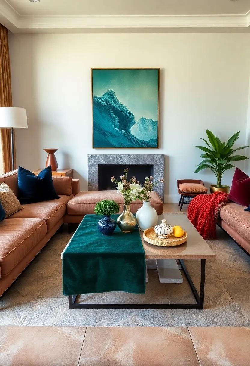 Curated Coffee Tables: Top a⁢ coffee table with a ‍jewel-toned velvet runner adorned with ‌decorative objects for ​a cohesive look