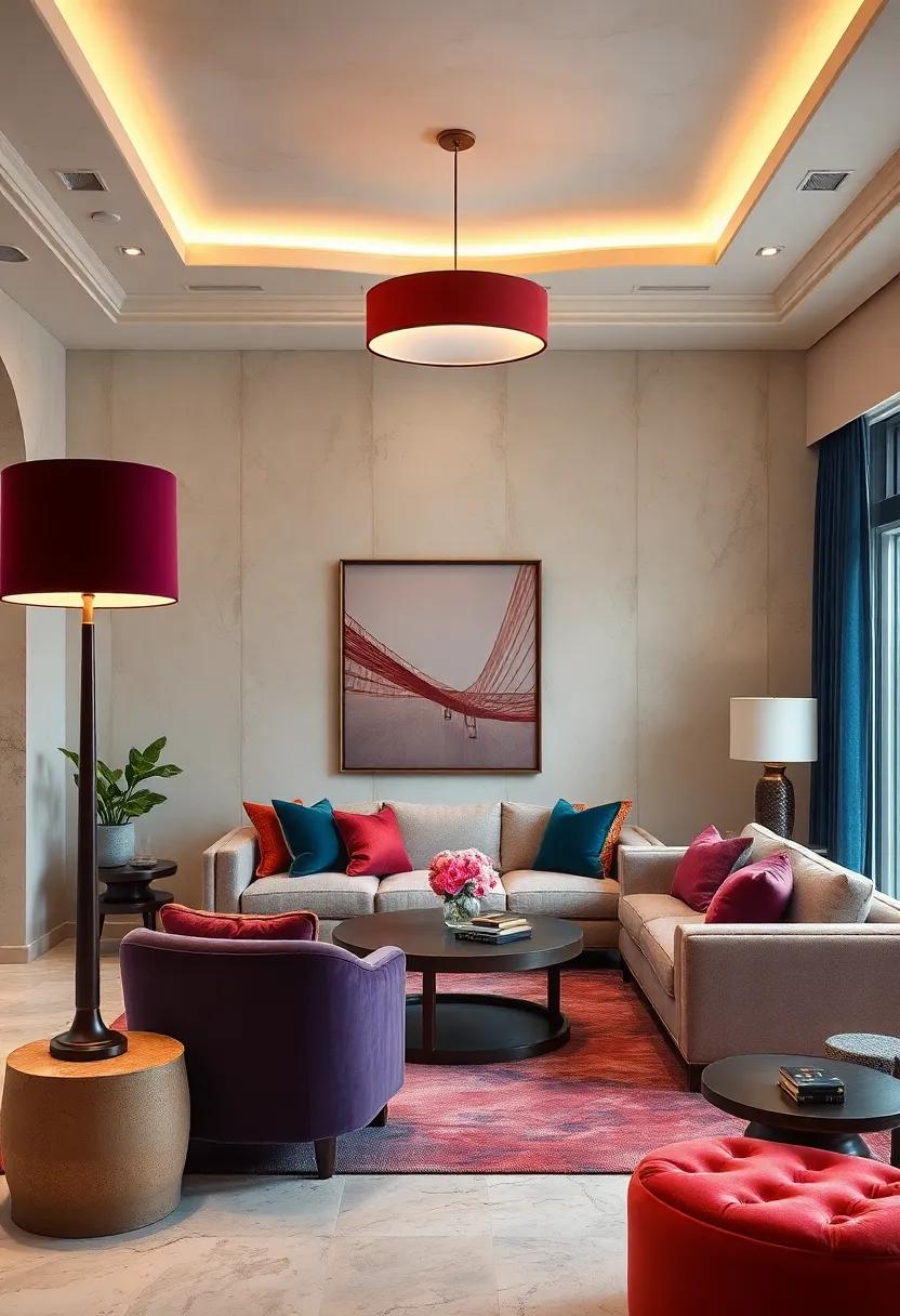 elegant Lighting: Incorporate jewel-toned velvet lampshades to ⁣soften and diffuse light with a touch of color