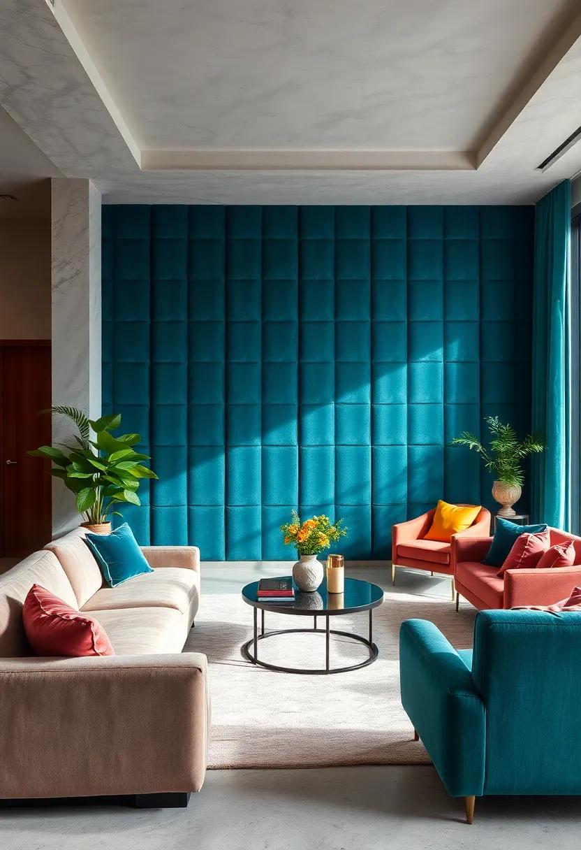 Glamorous Accent Walls: Create an accent wall with jewel-toned velvet upholstery for an unexpected twist in‌ your design