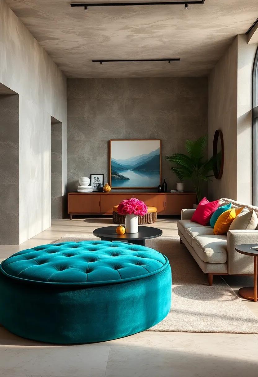 Stylish ⁢Ottomans: Select a jewel-toned velvet ottoman as a versatile piece that offers‍ both aesthetic appeal and functional storage
