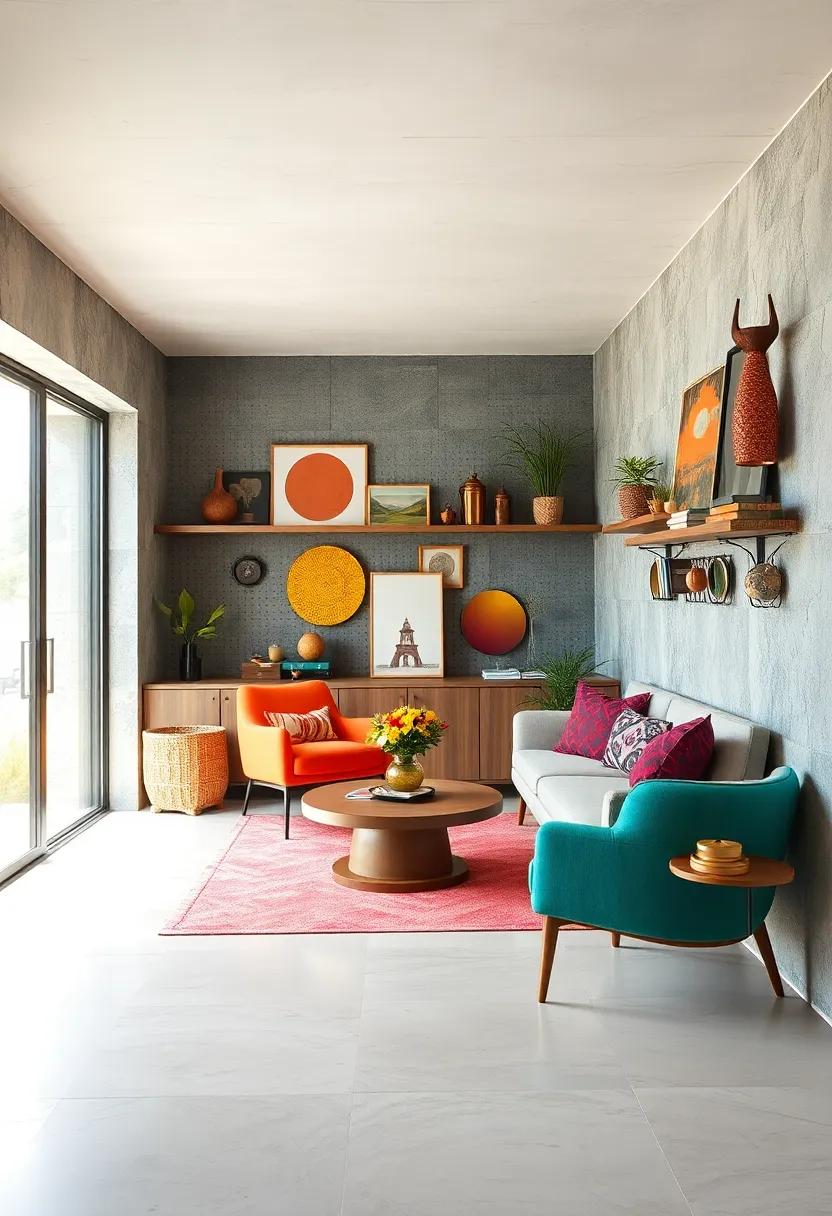 Eclectic Mix: A vibrant entryway that celebrates contrast, showcasing an eclectic peg rail that displays a mix of cultural artifacts and contemporary style