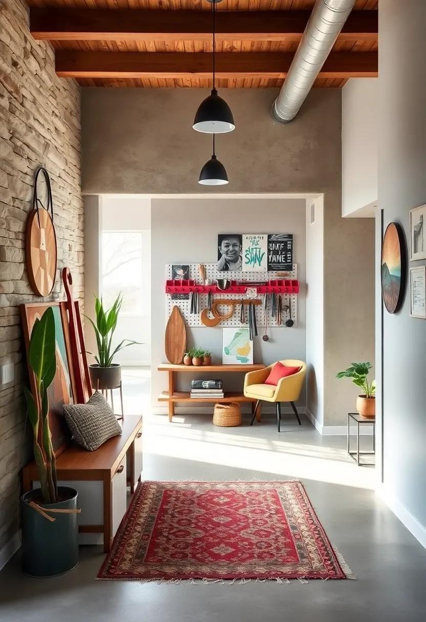 Artist's ​Loft: A creative entryway ⁢that serves as a mini gallery, featuring a ⁣colorful peg rail that artfully displays an array of tools and inspirations for budding artists