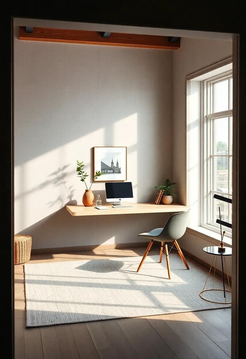 Discover the charm of a Scandinavian-inspired home office featuring a light wood‍ floating desk,accented by‍ cozy⁢ textiles and greenery that invite creativity