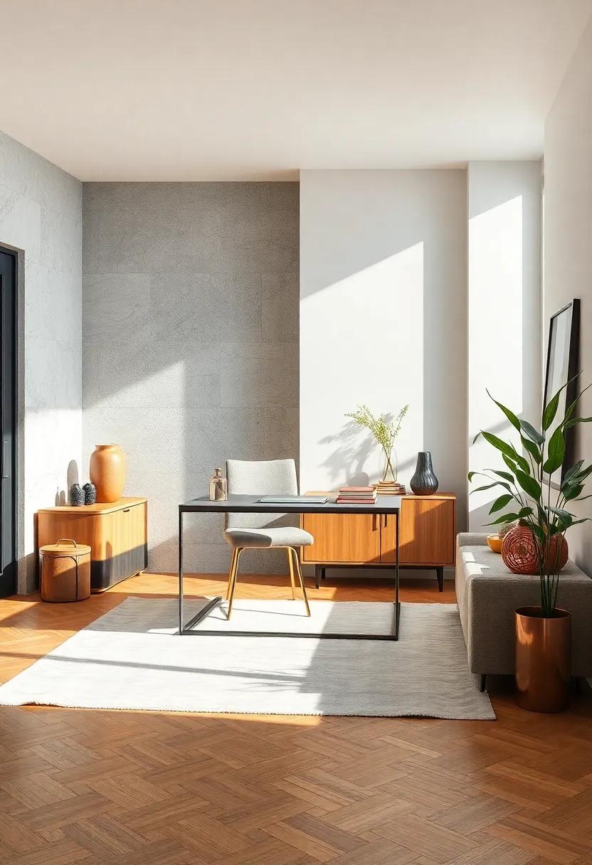 discover the elegance of a sleek, metal-frame floating desk that contrasts beautifully‍ with warm, wooden floors, striking a‌ balance between ⁤modern and cozy