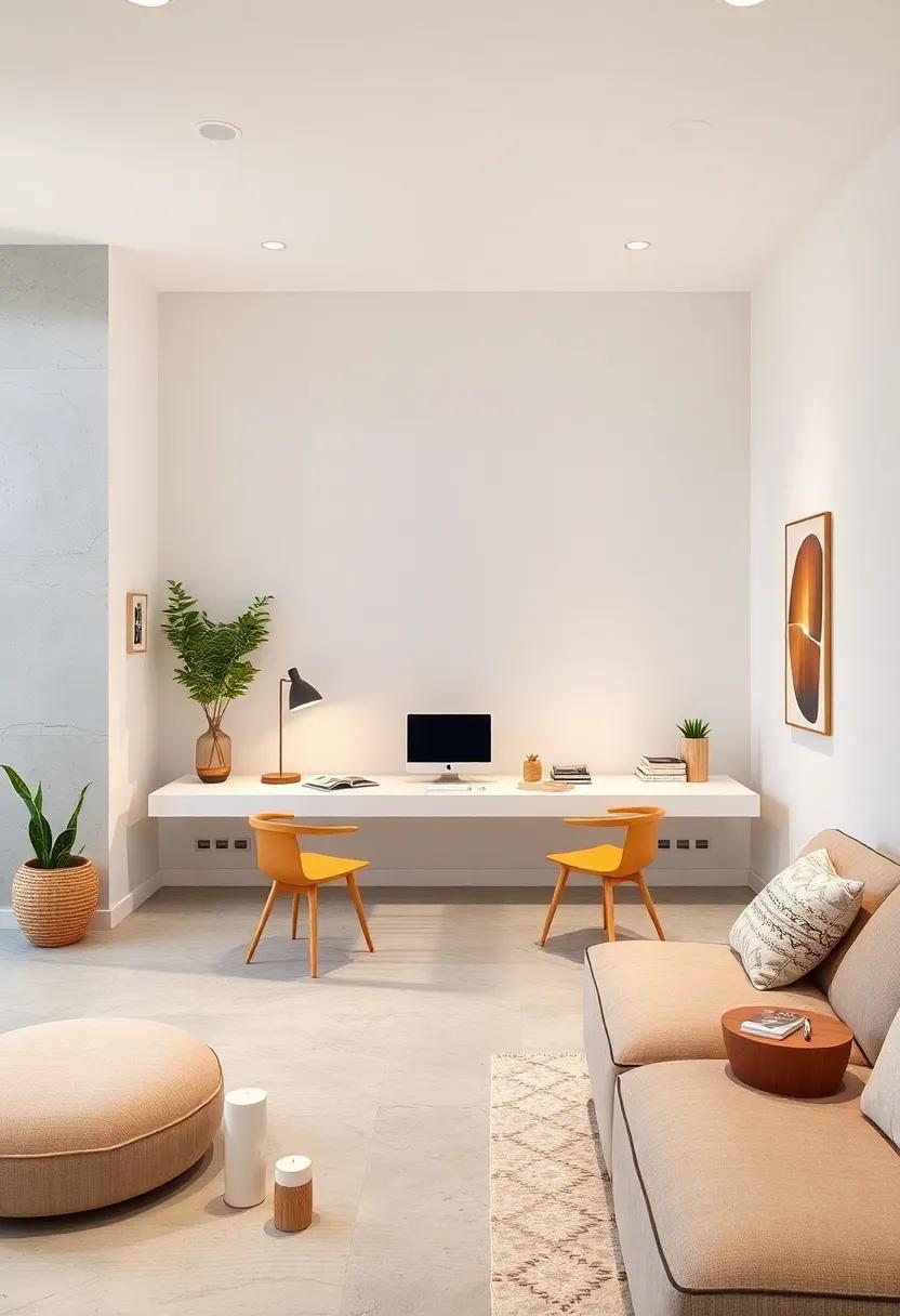 Celebrate the beauty ​of simplicity with a minimalist ⁣white floating desk, paired with soft pastels and‍ natural fibers for an office that radiates calm and focus