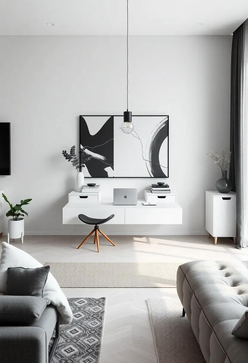 get inspired ⁤by a chic monochrome home office featuring a white floating desk and bold black accents, perfect for those who appreciate clarity and style