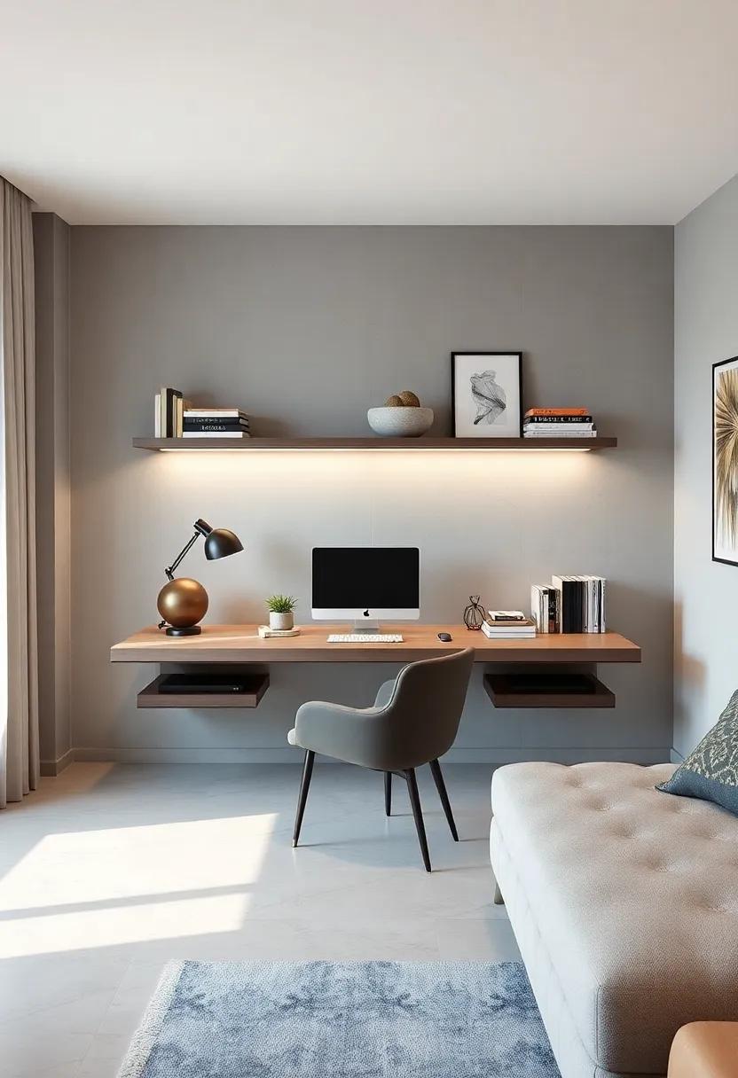 Complete your minimalist home office with a chic dual-purpose floating ‌desk that serves⁤ as both a workspace and a ⁤display area for your favorite books and decor