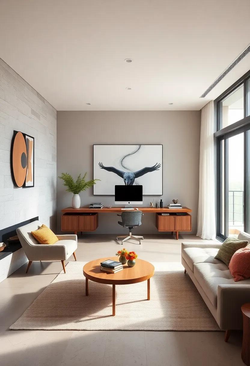 Delve ‍into a minimalist-themed office that uses ​a​ wall-mounted floating desk to⁣ create an illusion of spaciousness, leaving room ⁣for creativity to flow