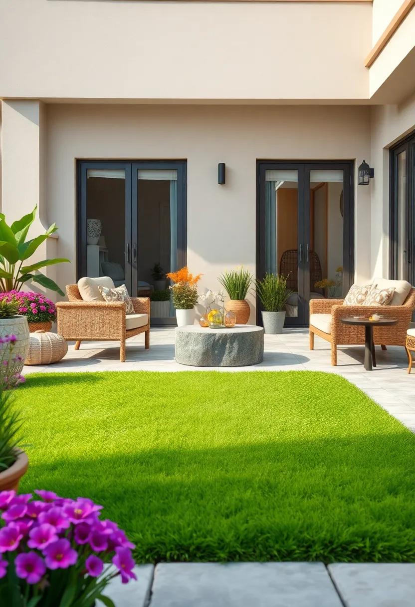 Add a whimsical touch⁣ with ⁤a grassy patch interspersed ‍with⁣ colorful flower beds, offering‍ a delightful contrast and a ‍feast for the eyes