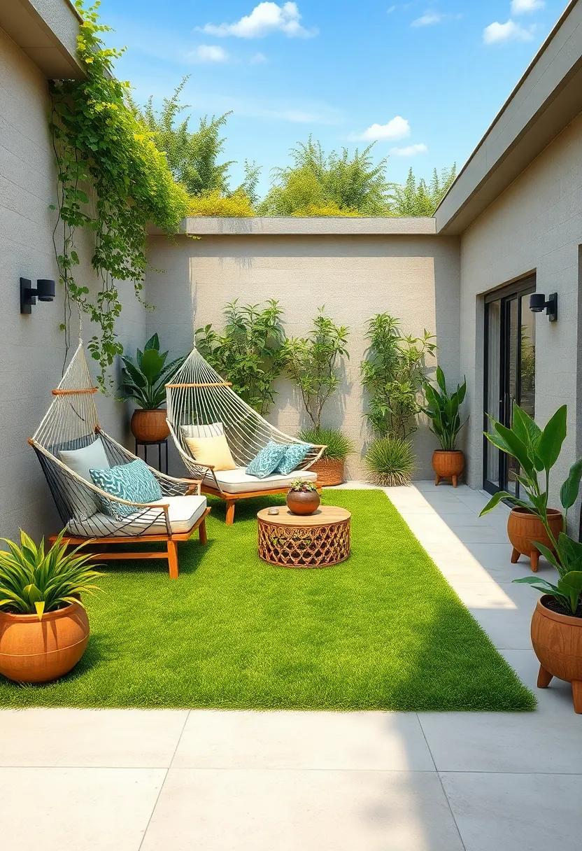 Combine​ multiple elements ⁣like hammocks,​ loungers, and grass patches to create a multi-functional space for relaxation, reading, or napping