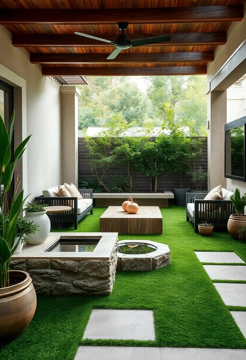 Craft a‌ zen-inspired patio by integrating soft turf with‍ peaceful water features, ‍promoting relaxation and⁢ tranquility in your outdoor sanctuary