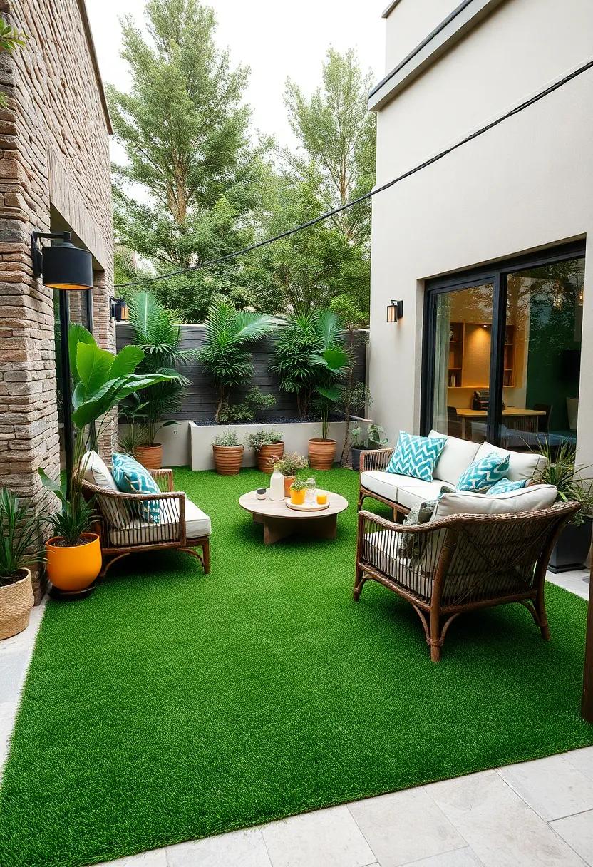 Enhance your outdoor fitness routine by laying soft turf for exercises, making your patio a comfortable and inviting space for workouts
