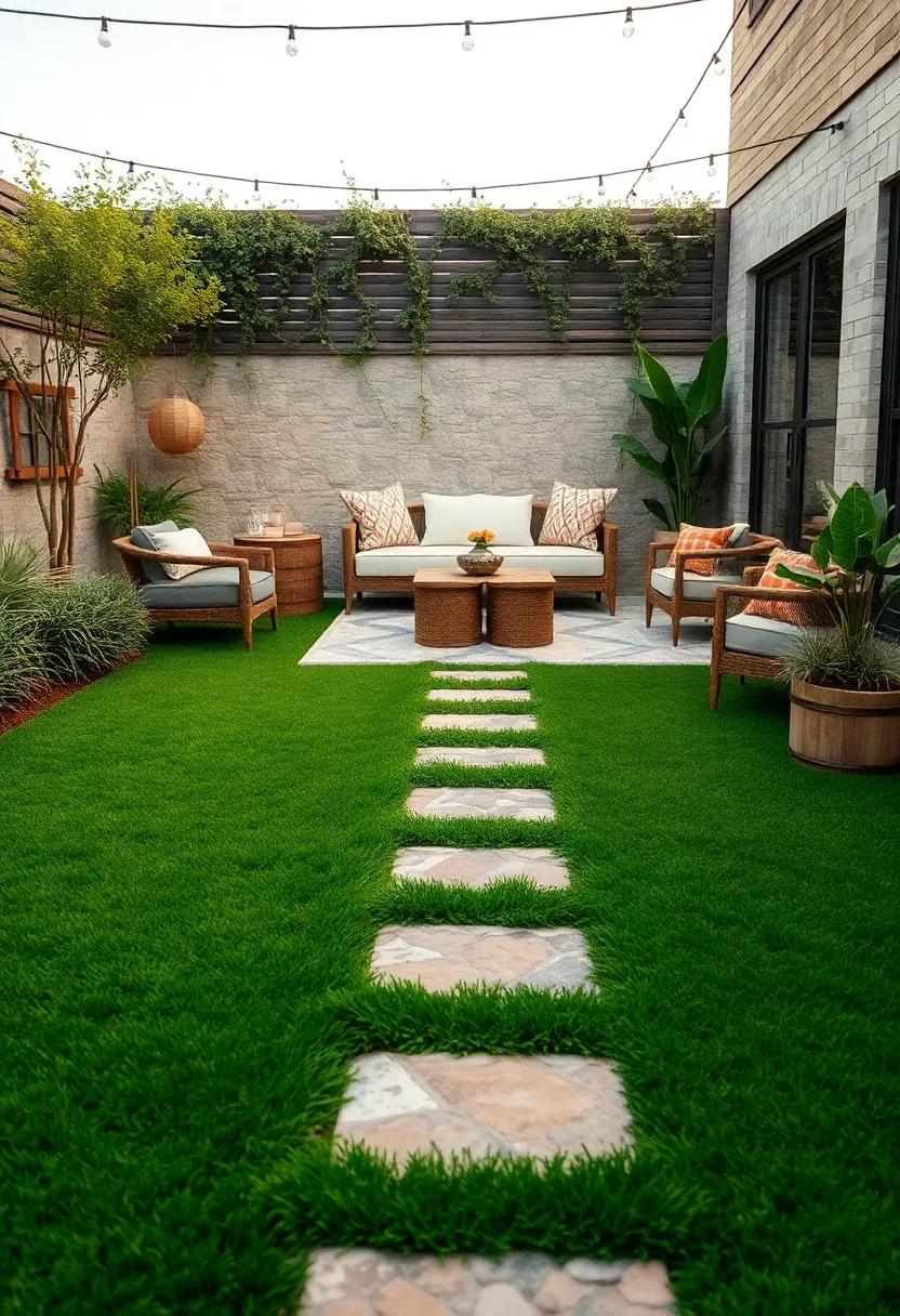 Incorporate small pathways made of cobblestones through the grass, inviting exploration while maintaining a clean and ⁤organized ⁤patio