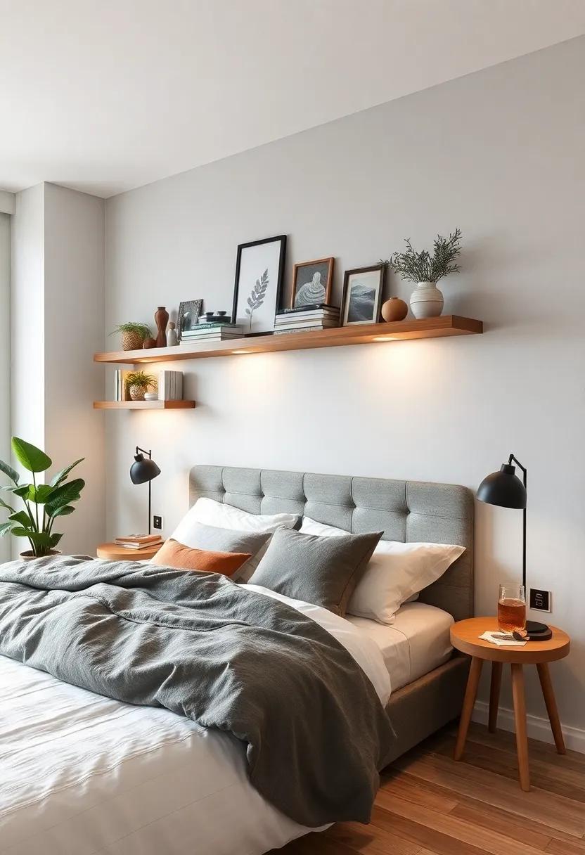 Floating⁤ Shelves: Install floating shelves ⁤adorned with soft lighting and personal decor, ⁤transforming an empty wall into a⁤ stylish and inviting focal point