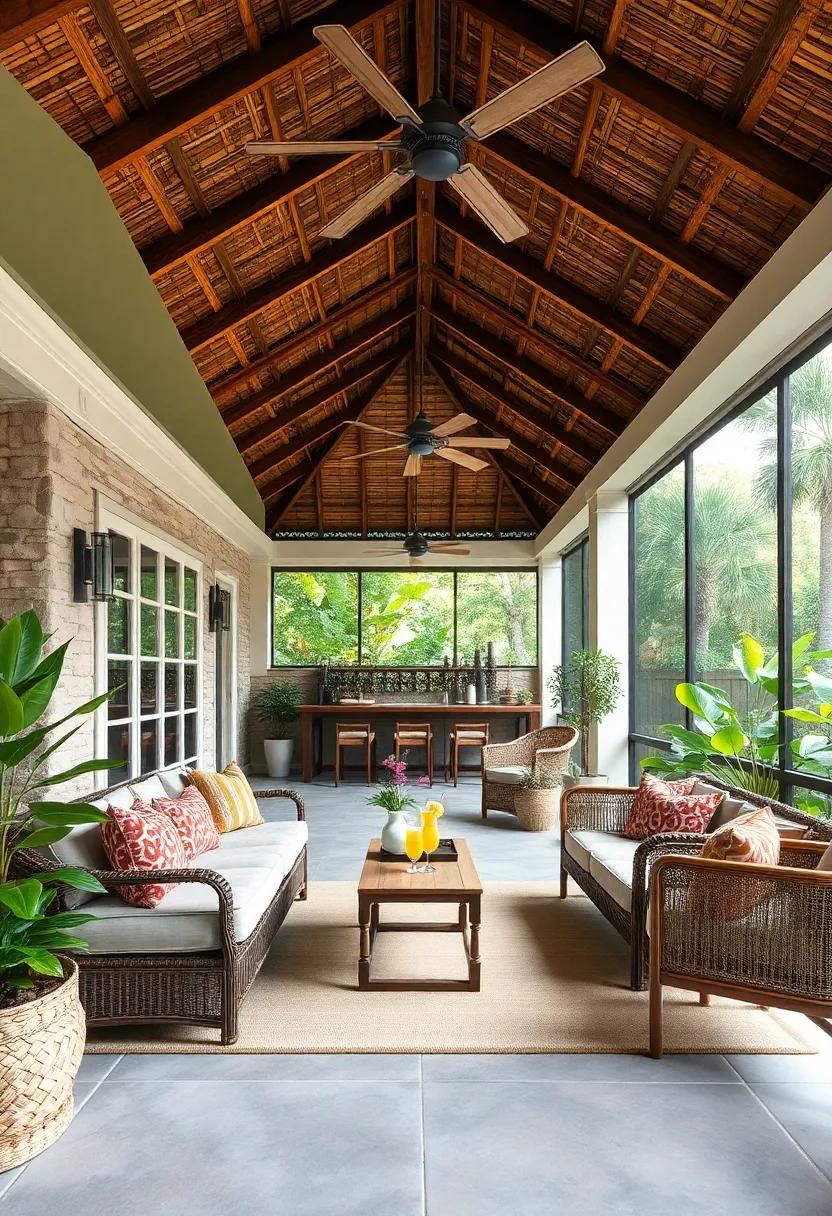 Island Breeze Retreat: With its thatched roof and cooling ceiling fans, this serene space is ideal for‌ unwinding with a refreshing drink in hand