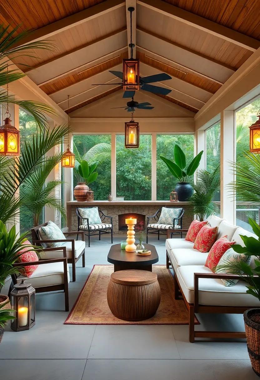 Palm Haven: Lavishly decorated⁢ with⁣ palm fronds and lanterns, this screened porch bar offers an escape filled with refreshing cocktails and ‌gentle breezes