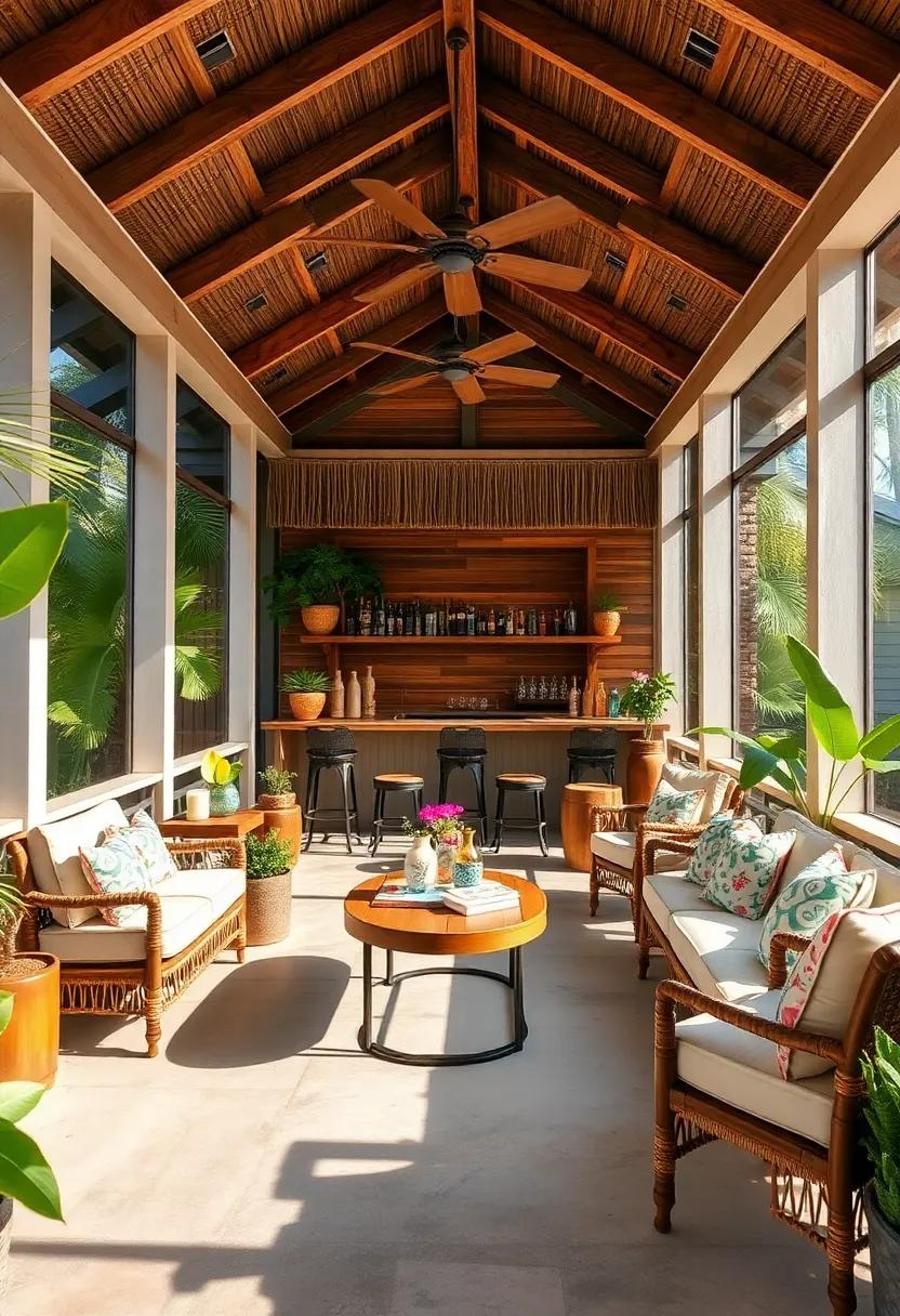 Island Escape: ‍This sunny porch showcases an eclectic⁢ collection of tiki⁣ mugs and a menu filled with⁣ tropical delights, redefining outdoor ​relaxation