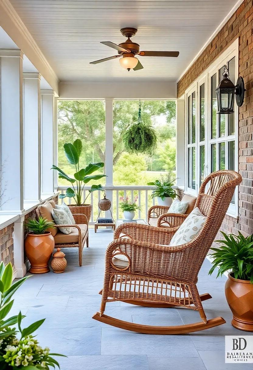 Classic Wicker Rocking Chair - Embrace nostalgia with a beautifully woven wicker rocking chair that invites hours of leisurely relaxation on your porch